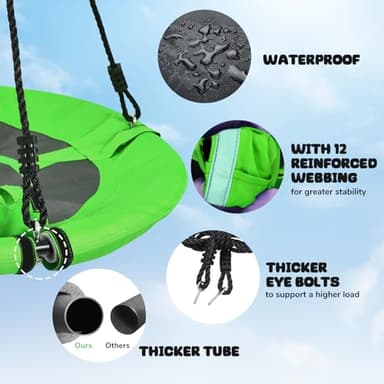 Trekassy 700lb 40 Inch Saucer Tree Swing for Kids Adults Outdoor 900D Oxford Waterproof with 2pcs Tree Hanging Straps, Steel Frame and Adjustable Ropes - Image 5