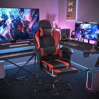 Shahoo Gaming Chair with Footrest and Massage Lumbar Support, Ergonomic Computer Chairs 360°Swivel and Height Adjustable Seat with Headrest for Office or Bedroom, Study Room, Red - Image 8