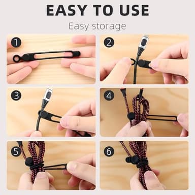 Data Cable Organizer, 2025 New Elastic Silicone Cable Straps Cord Organizer, Reusable Cable Ties Wire Organizer for Bundling and Fastening Earphone, Phone Charger (6 Pcs) - Image 6