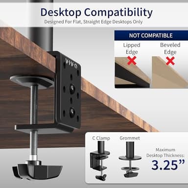 VIVO Dual Monitor Desk Mount, Holds 2 Computer Screens up to 30 inches and 22lbs Each, Heavy Duty Fully Adjustable Steel Stand with C-Clamp and Grommet, Black, STAND-V002 - Image 5
