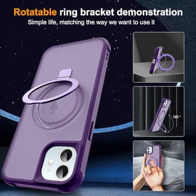 SKYLMW Compatible with iPhone 12 Case & iPhone 12 Pro Case with Invisible Magnetic O-Ring Stand Translucent Phone Cases 6.1" [Compatible with Mag-Safe][Great Grip Feeling], Purple - Image 2