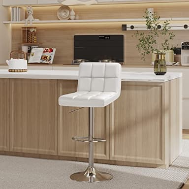 Furmax Bar Stools Modern Pu Leather Swivel Adjustable Hydraulic Bar Stool Square Counter Height Stool Set of 2 (White) - Image 8