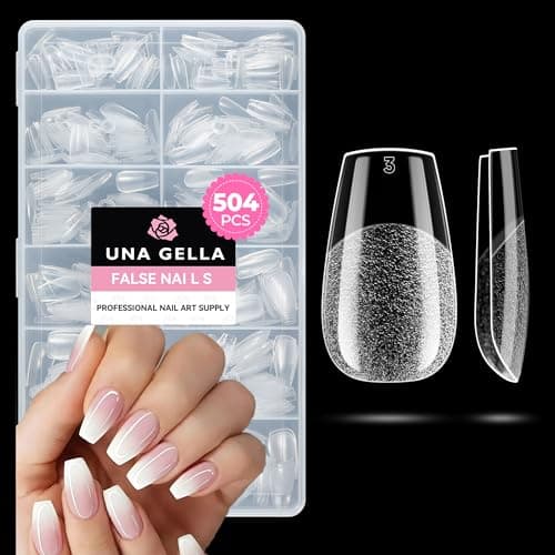 UNA GELLA Short Coffin Nails Tips, 504pcs No c Curve short Coffin Gel Press On Nails Pre Etched For Women Acrylic Nail Extension Full Cover Home Salon 12 Sizes - Image 1
