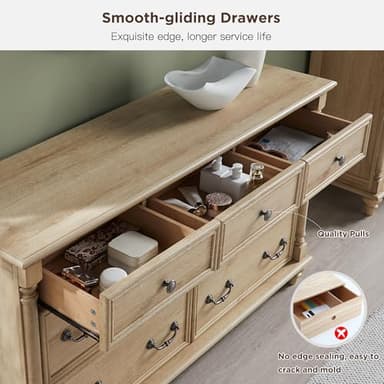 T4TREAM Farmhouse 7 Drawers Dresser Chests for Bedroom with 4 Solid Wood Feet, Tall Wide Wood Country Rustic Chest of Drawers, Storage Dressers for Bedroom, Living Room,Natural Oak - Image 5