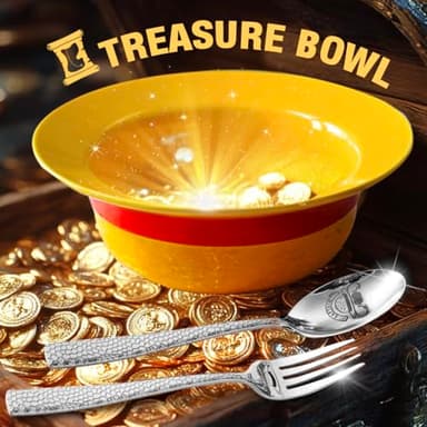 Ceramic Anime Style Straw Hat Ramen Bowl Set, Hammered Stainless Steel Fork & Spoon, Good ideal Gift Anime Merchandise for OP Fans(Captain’s Feast Edition) - Image 2