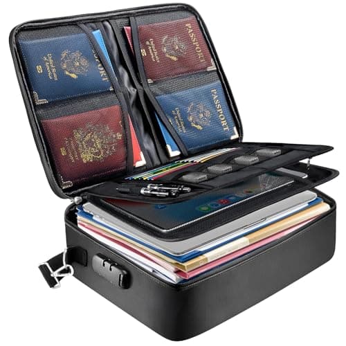 BALEINE Fireproof Document Box with Lock, Portable Fireproof Document Bag Waterproof Fire Proof File Boxes for Documents, File Organizer Box for Important Paperwork (Black, 15''x11''x4'') - Image 1