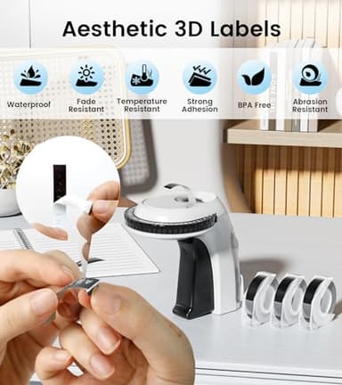 EazeID Embossing Label Maker Machine with Tapes, Old School Vintage Label Maker Embossed, Retro 3D Embosser Manual Labeler with 3 Rolls 9mm Labels-Waterproof for Home Office Kids DIY Craft Scrapbook - Image 7
