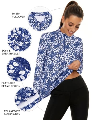 LURANEE Womens UPF 50+ Long Sleeve 1/4 Zip Pullover Athletic Hiking Running Workout Tops - Image 4