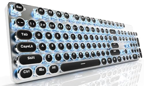 EWEADN TK950 Typewriter Keyboard Wireless Mechanical Keyboard, 104 Keys Aesthetic Typewriter Keyboards with Blue Backlit, Anti-Ghosting, Blue Switch Bluetooth/2.4GHz/Wired Cute keyboards-Black - Image 1