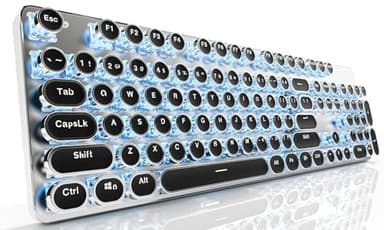 EWEADN TK950 Typewriter Keyboard Wireless Mechanical Keyboard, 104 Keys Aesthetic Typewriter Keyboards with Blue Backlit, Anti-Ghosting, Blue Switch Bluetooth/2.4GHz/Wired Cute keyboards-Black - Image 1