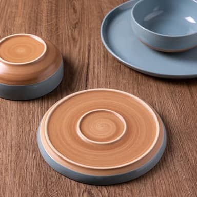 AmorArc Ceramic Dinnerware Sets for 4, 12 Pieces Handpainted Plates and Bowls Set with Rustic Terracotta Underside, Scratch Resistant Stoneware Dishes Set, Dishwasher & Microwave Safe, Stone Blue - Image 3