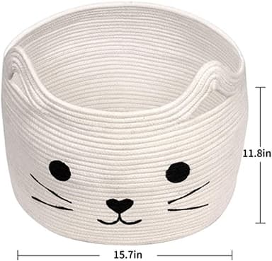 HiChen Large Woven Cotton Rope Storage Basket, Baby Laundry Basket Organizer for Towels, Blanket, Toys, Clothes, Gifts | Pet Gift Baskets for Cat, Dog - 15.7" L×11.8" H - Image 6