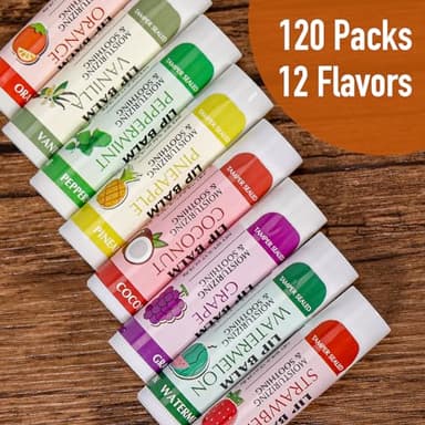 AZEN 120 Pack Lip Balm, Natural Lip Balm Bulk, Lip Care Product, Moisturizing Lip Balms for dry cracked lips - 12 Flavors - Image 5