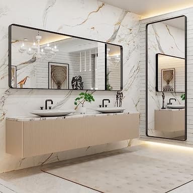 LOAAO 84x32 Inch Black Metal Framed Bathroom Mirror for Wall, Matte Black Bathroom Vanity Mirror Farmhouse, Large Rounded Rectangle Mirror, Anti-Rust, Tempered Glass, Hangs Horizontally or Vertically - Image 3