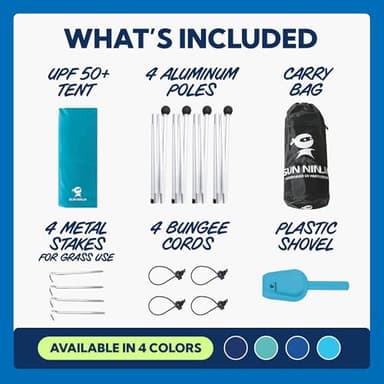 SUN NINJA Beach Tent Sun Shelter UPF50+ - Easy Pop Up Beach Canopy - Outdoor Shade for Camping Trips, Fishing, Backyard Fun Picnics - Sand Shovel, Ground Pegs & Stability Poles - Image 5