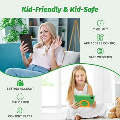 CALLSKY-NOTE Kids Tablet 11 Inch, Android Tablet with 2 Years Protection, 12GB+128GB, 8000mAh, with EVA Case, Parental Control, Pre-installed Educational APP, WiFi 6, Dual Camera, Quad Speakers, Green - Image 5