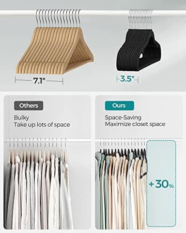 SONGMICS Velvet Hangers 50 Pack, Non-Slip Clothes Hangers, Suit Hangers with Shoulder Notches, Pants Bar, 360° Swivel Hook, Space-Saving, for Closet, Ink Black UCRF029B05 - Image 4