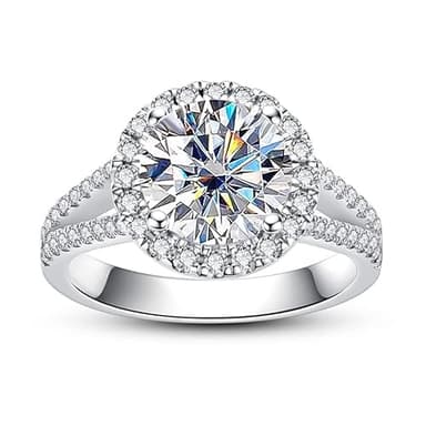 AnuClub 3.8cttw Round Cut Halo Moissanite Engagement Rings D Color VVS1 Round Cut 925 Sterling Silver Anniversary Wedding Promise Ring for Women Size 5.5 - Image 2