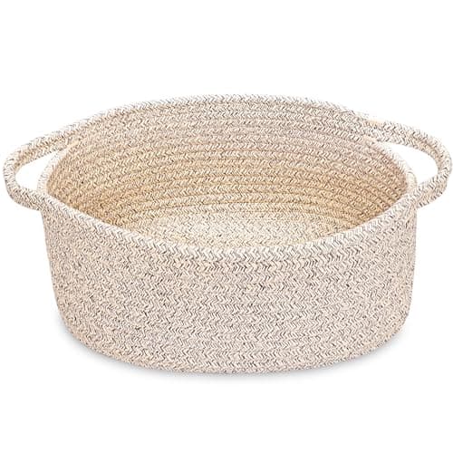 ABenkle Small Woven Basket 12"x 8"x 5" - Rope Room Shelf Storage, Cat Dog Toys Chest Box, Decorative Empty Gift With Handles - All Mixed Brown - Image 1