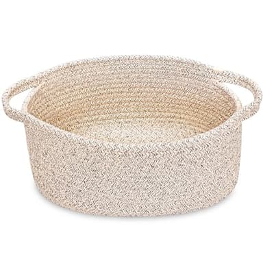ABenkle Small Woven Basket 12"x 8"x 5" - Rope Room Shelf Storage, Cat Dog Toys Chest Box, Decorative Empty Gift With Handles - All Mixed Brown - Image 1