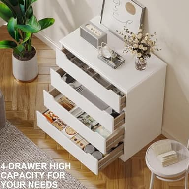 Gizoon 4 Drawer Dresser for Bedroom, Sturdy White Chest of Drawers with Anti-Tip Device, Modern Large Capacity Storage Furniture for Closet, Embedded Handles, Space-Saving Design, Wooden Finish, White - Image 3