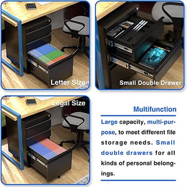 Aobabo 3 Drawer File Cabinet with Lock,Metal Filing Cabinet with Wheels for Home Office & Business Enterprise, Legal/Letter Size, Fully Assembled Except Wheels, Black - Image 7