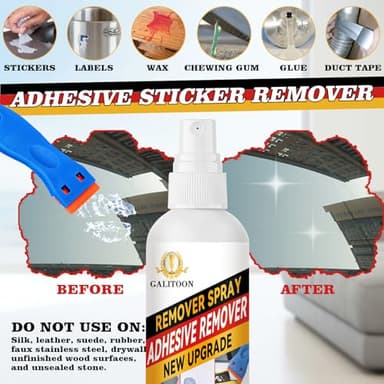 Galitoon Adhesive Remover, Surface-Safe Glue Remover with Plastic Scraper 10.14 Fl oz, Sticker Remover for Easy Removal of Stickers, Labels, Decals, Adhesive Remover for Cars (1, White) - Image 2