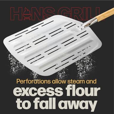 Hans Grill Pizza Peel PRO | Made for XL Pizza 12 inch + | Professional Restaurant Grade Perforated Metal Non-Stick Paddle for launching, turning and retrieving pizzas - Image 3