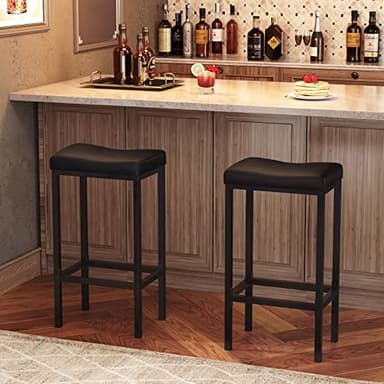 HOOBRO Bar Stools, Set of 2 Bar Chairs, Counter Height Stools, Saddle Barstools with Curved Surface, 24.8 Inches, 2.4" Thick Upholstery, for Kitchen, Dining Room, Cafe Black BB10BY01 - Image 2