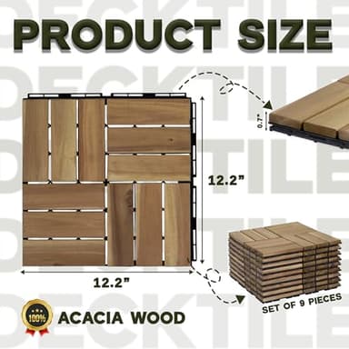 VICTORY RELAX Acacia Wood Flooring Interlocking Deck Tiles for Patio Decor 9 Pcs 12 Slats VR White Oak - Waterproof Indoor & Outdoor Decor - Balcony Garden Decking Tile (12.2 * 12.2 * 0.7 inches) - Image 2