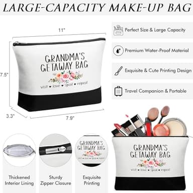 MAYICIVO Grandma Gifts: Canvas Tote Bag & Makeup Bag Set for Grandma, Nana, Gigi, Mimi, Memo from Grandkids, Granddaughter, Grandson - White, 17x13x6.7 inches (Tote), 11x7.5x3.3 inches (Makeup), 55+ - Image 7