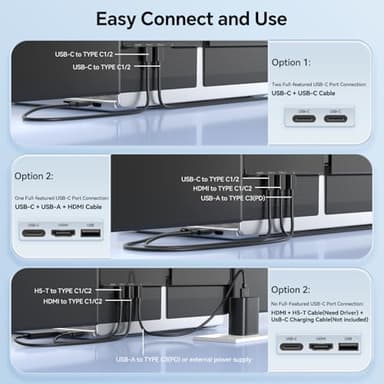 POTTMACEE 14.2’’ Triple Laptop Screen Extender, 0.17" Ultra-Slim FHD 1080P Portable Monitor for Laptop, Tri-Screen Travel Monitor Extender, Plug-Play for Windows/Mac/Chrome, Fit 13”-17.3” Laptops - Image 9