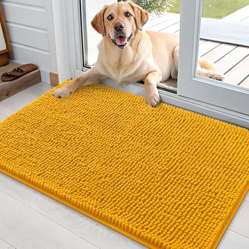 OLANLY Dog Door Mat for Muddy Paws 36x24, Absorbs Moisture and Dirt, Absorbent Non-Slip Washable Doormat, Quick Dry Chenille Mud Mat, Entry Indoor Entryway Carpet for Inside Floor, Golden Yellow - Image 1