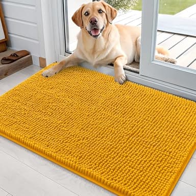 OLANLY Dog Door Mat for Muddy Paws 36x24, Absorbs Moisture and Dirt, Absorbent Non-Slip Washable Doormat, Quick Dry Chenille Mud Mat, Entry Indoor Entryway Carpet for Inside Floor, Golden Yellow - Image 1