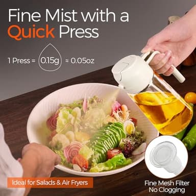 YARRAMATE 16oz/470ml Glass Olive Oil Sprayer for Cooking with Stickers, 2 in 1 Oil Dispenser for Kitchen Gadgets, Food Grade Premium Spray Bottle for Salad, Frying, BBQ (Creamy White) - Image 3