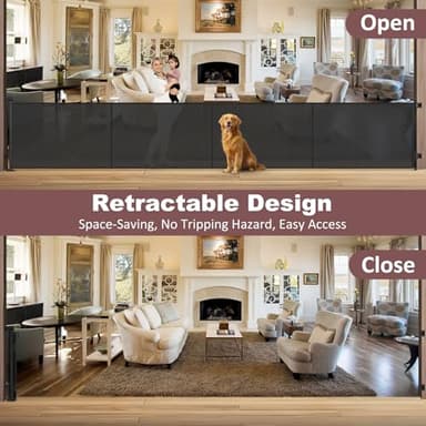 Reinforced 41" Extra Tall Pet Gate, 200" Retractable Baby Gates Extra Wide Retractable Dog Gate with Support Rods, Indoor Extra Long Baby Gate Retractable Fence Outdoor Garage Gates for Dogs, Black - Image 4