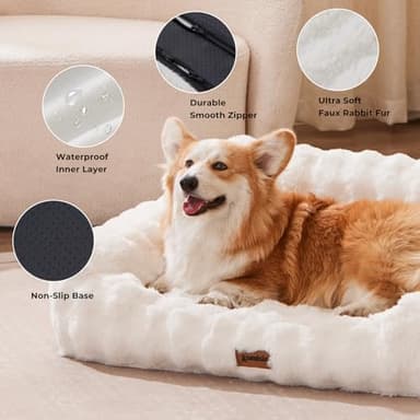 ZOMISIA Dog Couch Bed - Fluffy Dog Sofa, Large Orthopedic Pet Sofa Bed with Removable Washable Cover, Faux Fur Calming Cute Pet Couch with Supportive Egg Foam and Non-Slip Bottom, Ivory White - Image 4