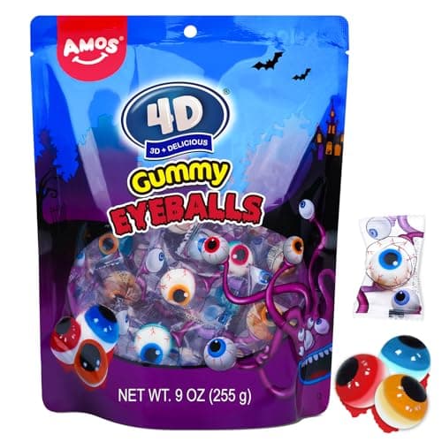 Amos Gummy Eyeball Halloween Candy Eye Candy Treats for Kids & Parties, 3D Gummy Eyeballs, Individually Wrapped,Sharing, 9oz Bag - Image 1