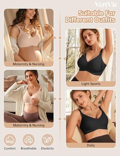 Vertvie Nursing Bras for Breastfeeding Seamless Comfort Maternity Bra Wireless Support Pregnancy Sleep Bralette Natural Shape(Nude,Medium) - Image 5