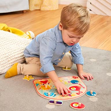 B. toys – Sea Treasures – Wooden Peg Puzzle – Sea Animals Puzzle – Ocean Peg Puzzle for Toddlers, Kids – 8 Chunky Pieces – 18+ Months - Image 2