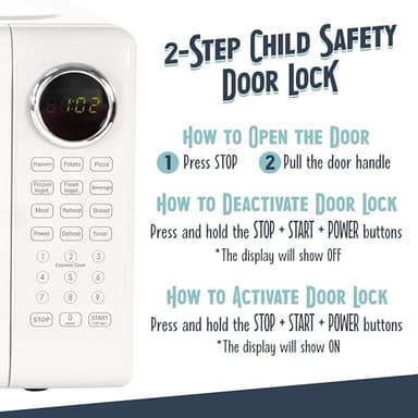 Nostalgia Retro Microwave Oven - 0.7 Cu Ft, 700-Watt Countertop Size with Glass Turntable, Child Safety Lock, 8 Auto-Cook Programs, Digital Clock - White - Image 7