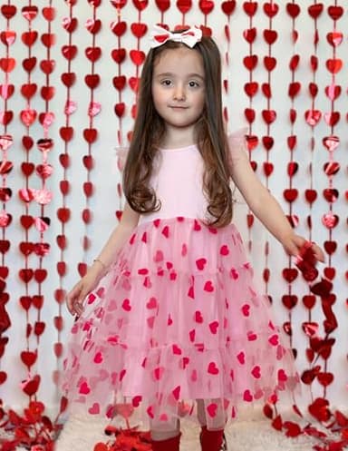 Arshiner Toddler Tulle Dress Little Girls Pink Heart Tutu Dresses Ruffle Tiered Swing Twirly Summer Sundress Size 6 - Image 2