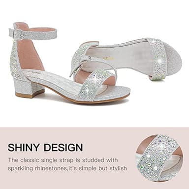 Dufannie Kid Heels for Girls Dress Shoes Size 4 Silver Girls Sandals Low Heel Flower Girl Shoes Wedding Party Pageant Easter Sparkly Open Toe Big Kids High Heels Pumps Shoes(3603Silver 4) - Image 4