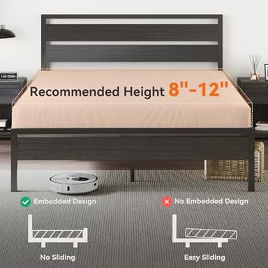 BedsPick 16 Inch Queen Bed Frame Sturdy Metal Bed Frame Queen Size with Wooden Headboard and Footboard, Noiseless/12.5" Under Bed Space/Durable Support//No Box Spring Needed/Anti-Slip, Black Oak - Image 7