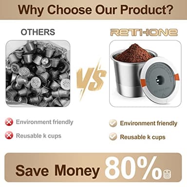 RETHONE K Cup Reusable Coffee Pods, Stainless Steel Reusable K Cups Coffee Filter Compatible with Keurig 1.0 & 2.0 Coffee Makers BPA-Free Refillable Coffee Filters (4 Pack) - Image 3