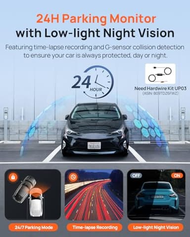 70mai Dash Cam Front and Rear - 2.5K+1080P Dual Dash Camera with HDR, Super Night Vision, F1.55 Aperture, 24H Parking Mode, Built-in Wi-Fi & GPS, G-Sensor, Loop Recording, 64GB Card Included (A410) - Image 6