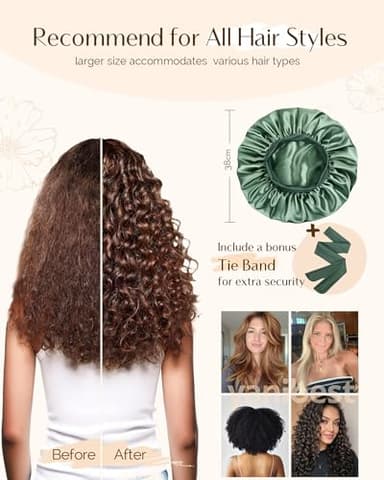 YANIBEST Silk Bonnet for Sleeping Women, Double Layer Hair Satin Bonnets with Elastic Band, Sleep Cap Curly Natural Hair - Image 4
