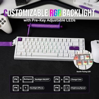 EPOMAKER HE68 Hall Effect Keyboard, 8000hz Polling, 0.01mm Adjustable Trigger, 0.125ms Latency, Creamy Gasket, Snap Key, SOCD, RGB, Wired Magnetic Gaming Keyboard for Mac/PC (White) - Image 7
