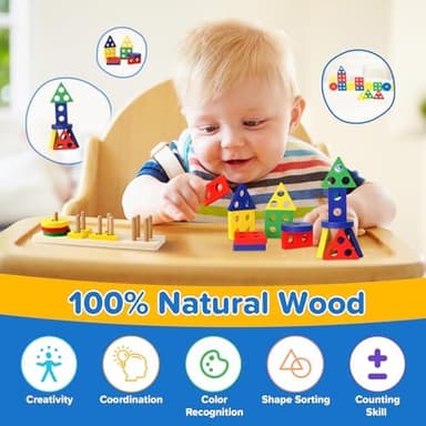 6-in-1 Baby Toys 6 to 12 Months, Montessori Toys for Babies 6-12-18 Months, Infant Teething Toy Stacking Blocks Rings Sensory Bin, Sorting Sensory Educational Learning Gift for Toddlers Aged 1-3 - Image 7