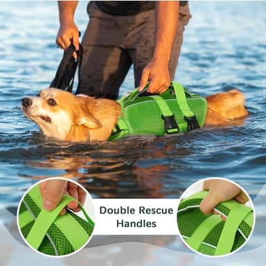Kuoser Dog Life Jacket High Flotation, Reflective Dogs Life Vest for Swimming Boating, Adjustable Small Medium Large Dog lifejacket, Lightweight Dogs Life Preserver Rescue Handle Spring Summer Pool - Image 6